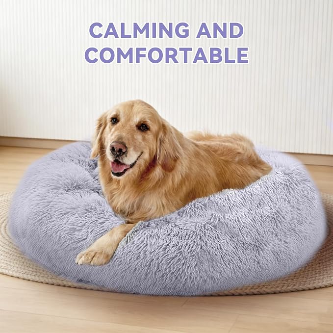 Cat Beds for Indoor Cats, Washable 20" Donut Pet Bed for Small Dogs | Fluffy pet bed with cozy plush comfort and supportive raised sides, perfect for lounging, napping and relaxing indoors.
