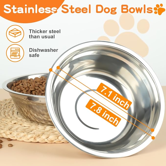 COMESOON Elevated Dog Bowls, 5 Adjustable Heights (3.9"-13.4") Raised Dogs Food Bowl Stand for Medium Large Sized Dogs, Non-Slip Foldable Travel Pet Feeder Grey with Stainless Steel Bowls