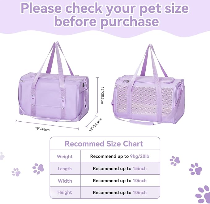 PETSFIT Large Cat Carrier with Patented Safety Buckles,Big Cats Up to 20 lb | Secure Carrier for Safe Driving, Lockable Zippers, Safety Tether, Travel Pet Carrier for Trips & Vet Visits, 19 x 12 x 12
