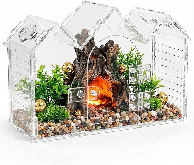Jumping Spider Enclosure with Magnetic Front Door & Ventilation - 9.5"x3.9"x6.7" Acrylic Terrarium Habitat for Tarantulas, Mantis, Geckos & Reptiles