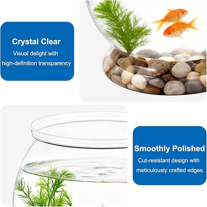 38 oz Mini Plastic Fish Bowl, Decorative Small Fishbowl, Clear Round Small Fishbowl Aquarium, Unbreakable Plastic Betta Fish Tank for Centerpiece Vases, Party Decorations and Home Decor