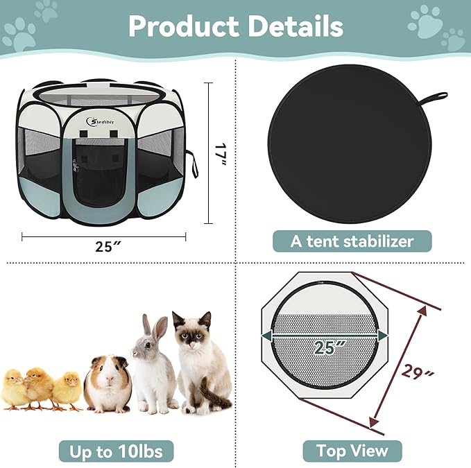 Siedihit Dog Cat Playpen, Puppy Pet Playpen Indoor for Small Dog Crate Tent Cage Outdoor, Portable Pop Up Dogs Enclosure Kennel with Carrying Case for Dogs/Cats/Rabbits(Grey, Small