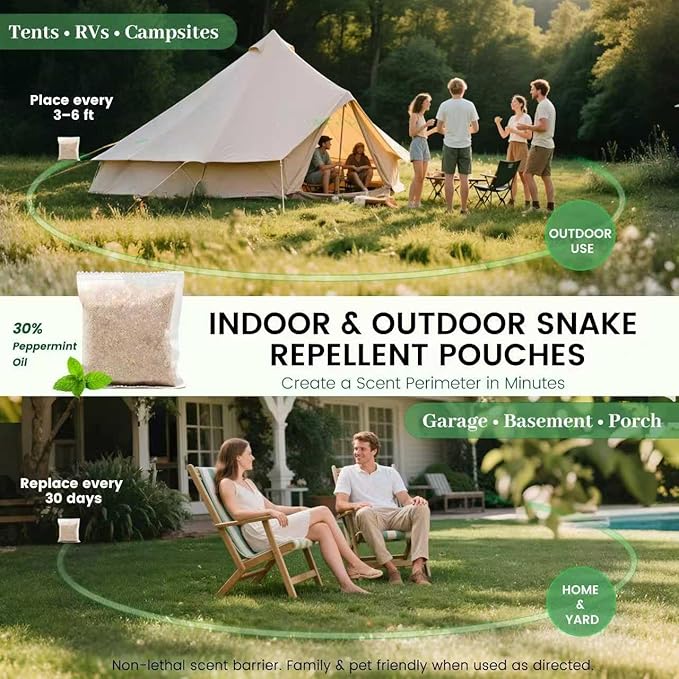 Natural Snake Repellent for Yard, Safe Granules for Pets & Kids, Long-Lasting Outdoor Snake Deterrent for Garden, Garage & Patio - 30 Pack, 100% Plant-Based & Non-Toxic