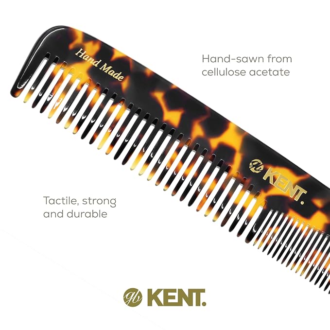 Kent 9T Fine Tooth & Wide Tooth Comb Detangler Hair Combs - Large Handmade & Saw-Cut Dressing Comb - Wet Hair Comb for Women, Durable Grooming Comb for Men, Made in England (Yellow Tokyo), 2 Count