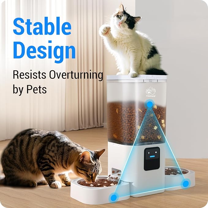 Frienhund 5G WiFi Automatic Cat Feeder 2 Cats: Dual Automatic Dog Feeder with APP Control, Cat Food Dispenser for Multiple Pets, Detachable for Easy Clean, 7L Large Food Storage -29 Cup (ACF190W-C)