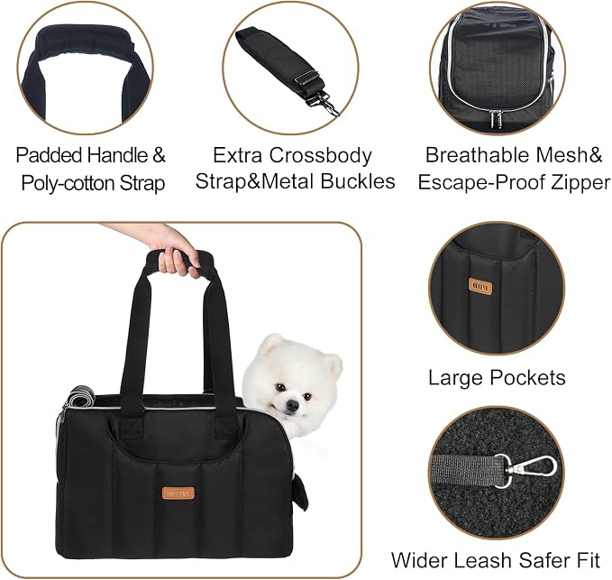 Dog Purse Carrier for Small Dogs Cats Rabbits Up to 12lbs, Lightweight Pet Sling Carriers with Crossbody Strap, Portable Puppy Soft Sided Tote Bag Carrier for Vet,Hiking,Travel Black