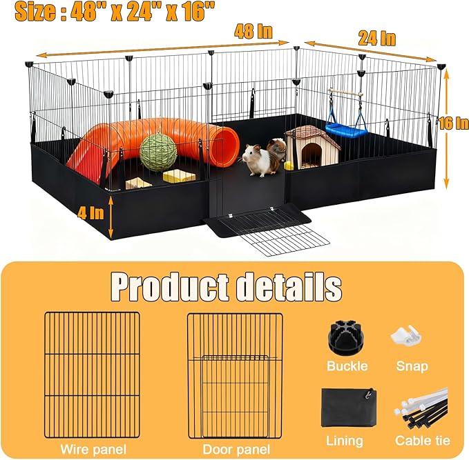 Guinea Pig Cages DIY Small Animal Playpen with Waterproof Liner, Expandable Cage for Guinea Pigs, Metal Wire Yard Fence Rabbit Cage