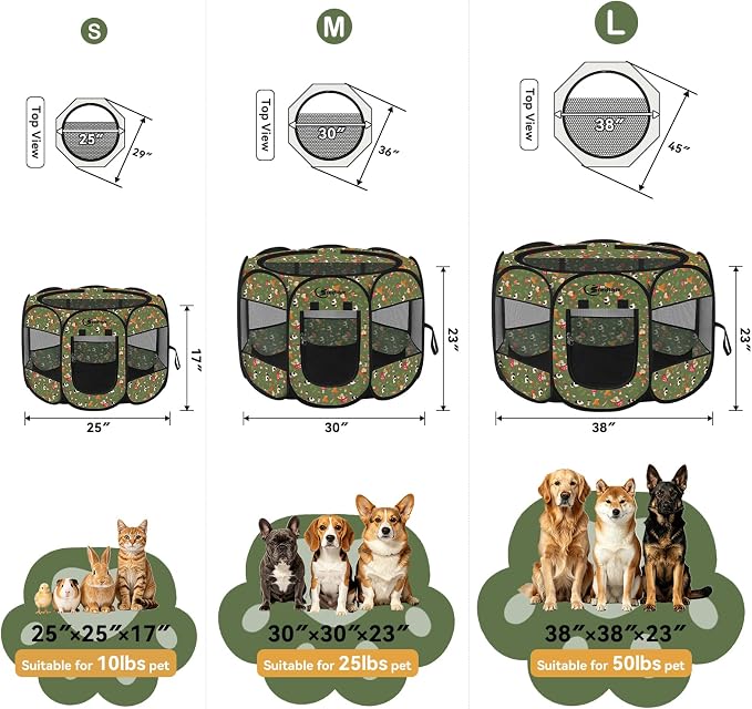Siedihit Dog Playpen, Medium Dogs Tent Crates Cage Indoor/Outdoor | Portable Pop Up Dog Kennel Playpen with Carrying Case for Dogs/Cats/Rabbits(Cottagecore, Medium)