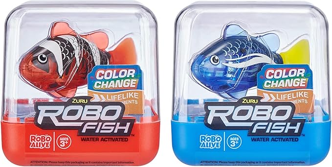 Robo Alive Robo Fish Robotic Swimming Fish (Blue + Red 2 Pack) by ZURU Water Activated, Changes Color, Comes with Batteries, Amazon Exclusive - Blue + Red (2 Pack)