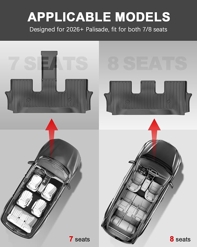 Floor Mats for Hyundai Palisade 2026 7/8 Seats Gas Only All Weather TPE Floor Liners Cargo Mat with Backrest Mat Accessories Odorless Anti-Slip Cargo Tray with Back Seat Protector