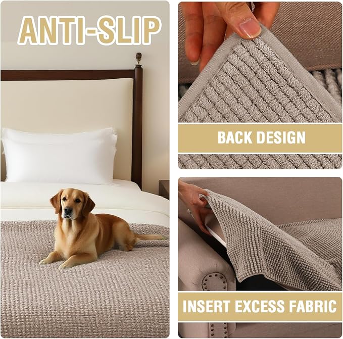 H.VERSAILTEX Plush Chenille Couch Cover for Dogs Pets Blanket for Bed Anti-Slip Soft and Durable Furniture Protector for Small Medium Large Cats Washable (52" x 82", Cuban Sand)