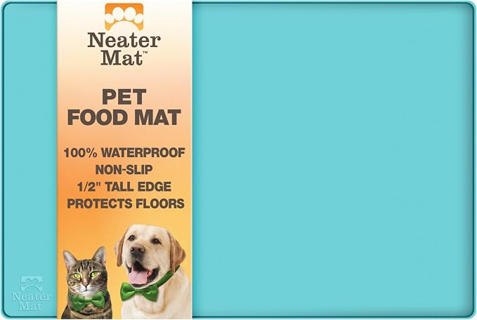 Neater Pet Brands Neater Mat Pet Mats for Food and Water, Cat & Dog Bowl Mat Waterproof Silicone, Feeding Tray, Dog Food Mats for Floors, Placemat w/Raised Edge for Under Bowls, 16” x 10”, Aquamarine