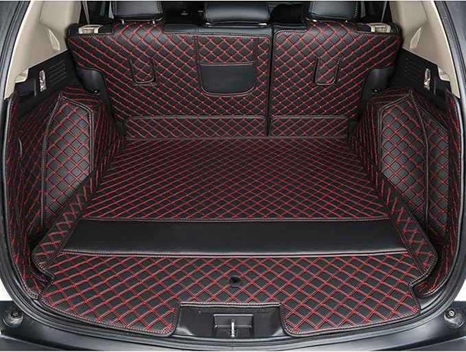 Trunk Mat+Back Seat Protector+Both Side Protector Full Coverage Cargo Mat- Black/Red