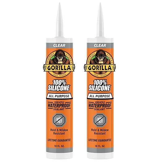 Gorilla 100% Silicone Sealant All Purpose, 10 Ounce Cartridge, Clear (Pack of 2)