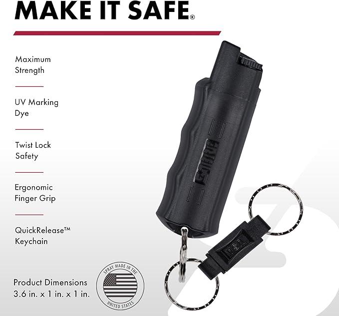 Sabre Pepper Spray - Quick Release Keychain for Easy Carry & Fast Access, Max Police Strength Self Defense OC Spray with UV Dye, 10 Sec. Spray Time, Finger Grip - Faster Aim, 0.54 fl oz,Secure Safety