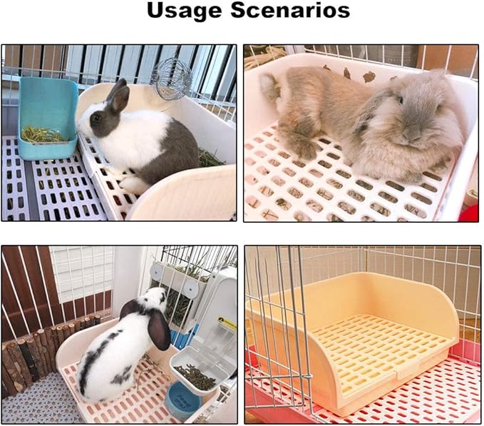 Amakunft 17"x13" Extra Large Rabbit Litter Box with 10PCS Pee Pads, High Sided Plastic Bunny Rat Ferret Litter Box with Removable Grid, Indoor Guinea Pig Jumbo Corner Litter Pan for Small Animal Cage