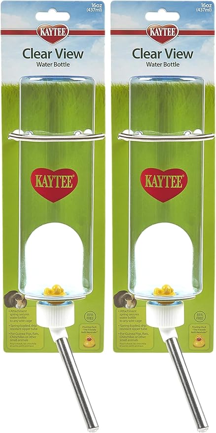 Kaytee Clear View Water Bottle for Pet Guinea Pigs, Rats and Chinchillas, 16 oz (Pack of 2)