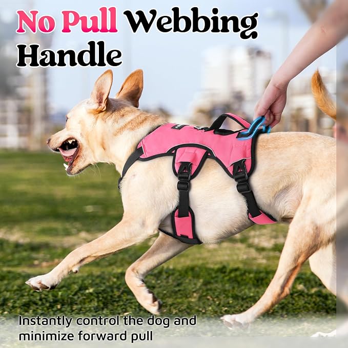 rabbitgoo Escape Proof Dog Harness for Large, No Pull with Lift Handle | No Escape, Full Soft Padded, Reflective Adjustable Vest, Leash Clip for Walking Hiking Training, Peach Pink, Large