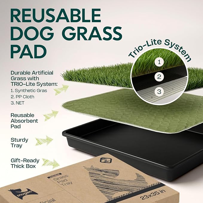 Dog Grass Pad with Tray 23”x35” – Soft-Touch Artificial Grass Pad for Dogs Potty with Pee Pads Washable & Puppy Porch Potty Tray – Dog Litter Box Indoor & Outdoor, Pet Turf for Puppy Toilet Training
