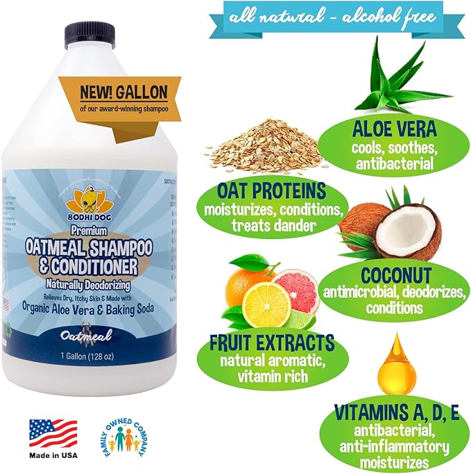 Bodhi Dog Natural Oatmeal Dog Shampoo & Conditioner - Hypoallergenic Formula - Naturally Deodorize Dogs, Cats & Pets - Moisturizes Dry, Itchy & Sensitive Skin - Made in USA (1 Gallon)