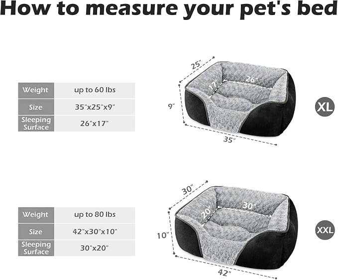 X-Large Dog Bed Rectangle Washable Orthopedic Soft Calming Sleeping Durable Pet Cuddler with Anti-Slip Bottom