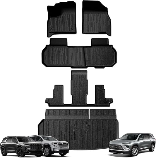 TripleAliners Floor Mats&Trunk Mat All Weather Car Liners Compatible with 2024+GMC Acadia/Chevy Traverse&2025+ Buick Enclave Accessories TPE Custom Fit Full Set Liners Protection(Floor Mats+Trunk Mat)