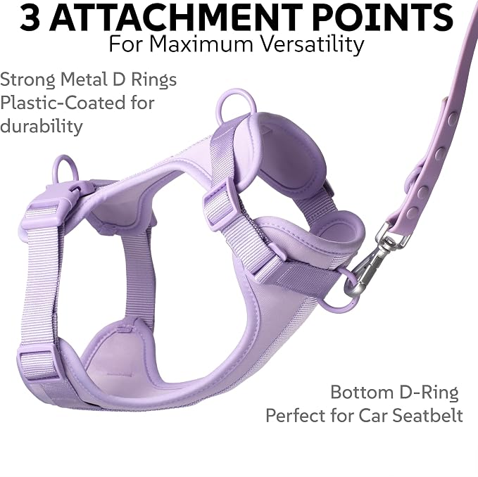 Dog Harness, Collar & Leash Set, Adjustable No Pull Harness with 3 Leash Clips, Waterproof Matching Collar & Leash, Breathable Comfort (Lilac, Large)