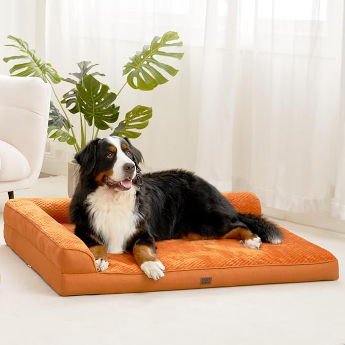 EHEYCIGA Memory Foam Dog Bed for Crate, L Plus Orthopedic Dog Bed, Pumpkin | Washable Removable Cover, Waterproof Flat Pet Sofa Couch with Nonskid Bottom, 41x27x6.5