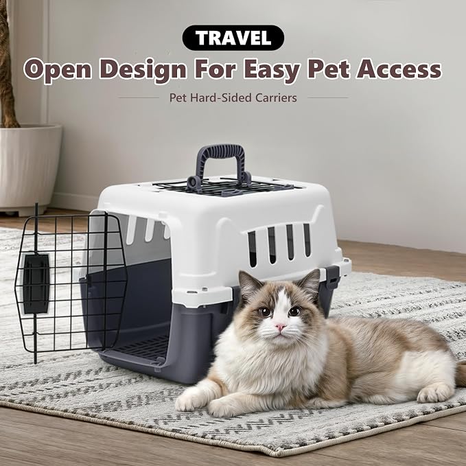 Athena Collection 18" Hard-Sided Travel Pet Carrier for Small Dogs and Cats | Plastic Dog Carriers with 2-Door Top & Front Load & Ventilation & Security Lock, Cat Dog Carrier for Pet, up to 10lbs, Grey