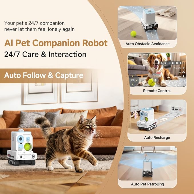 Pmate AI Pet Camera Robot Companion for Dogs & Cats Robot Camera with Visual Recognition Remote Video Interaction Auto Feeding & Play Red Light Teaser Night Vision Auto Charging Blue