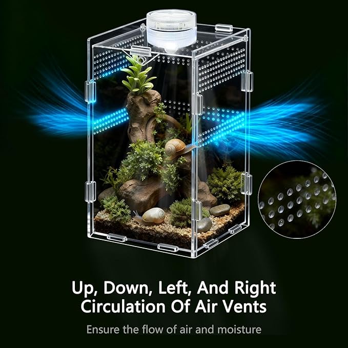 Jumping Spider Enclosure, Small Reptile Insect Terrarium, Spider Tank with Magnetic Door & All-Side Vent, Pre-Assembled Habitat for Spiderling, Mantis, Tarantula, Snail 7.8" * 4.7" * 4.7 (Vertical)