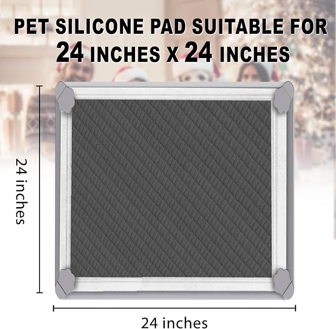 Pee Pads Tray Silicone Dog Bedpan Tray, High Edge Puppy Pad Holder Tray for Easy to Clean and Spill Free Dog Bedpan Training Pad Tray with Fixing Buckle (24 INCH x 24 INCH， with Clip)