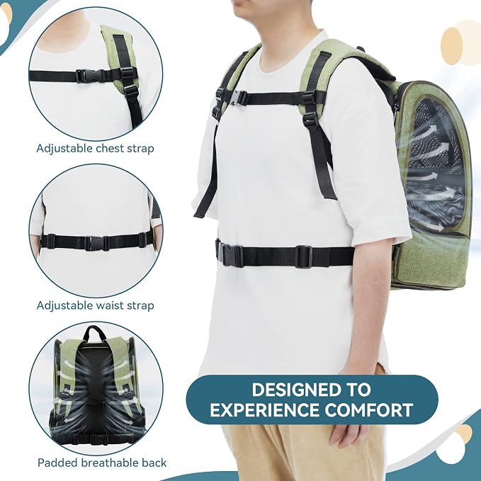 Petsfit Expandable Cat Backpack Carrier for Cats and Small Dogs, 18 lb | 65% expandable rest zone, padded waist belt, airflow back panel, locking zippers, safety tether and washable dual-sided mat.