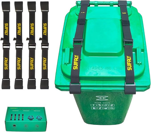 Trash Can Locks with Self-Locking Buckle – Heavy Duty Adjustable Bear Proof Lid Straps for 28-96 Gallon Bins, Animal-Proof Garbage Can Lock for Raccoons, Squirrels, Wildlife (4)