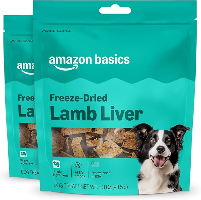 Amazon Basics Freeze-Dried Raw Single Ingredient Dog Treats, Lamb Liver, High Protein, Healthy Training Treats or Meal Topper for All Dogs, Grain-Free, 3.3oz (Previously Wag) (Pack of 2)