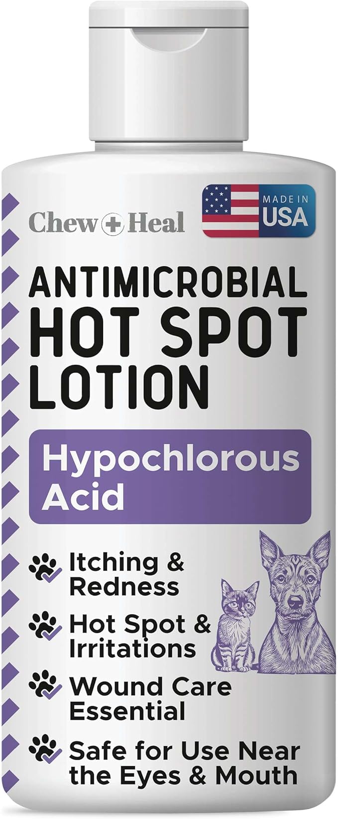 Chew + Heal Labs Hypochlorous Acid Lotion for Dogs – 2oz Dog Wound Spray for Cuts, Burns, Sores, Abrasions, and More – Non Toxic and Chemical Free Hot Spot Lotion – Made in the USA