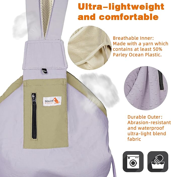 Dog Carrier Sling, Dog Carriers for Small Dogs Up to 20lbs, Purple | Puppy Sling, Cross Body Carrying Bag, Soft Front Pouch, Adjustable Shoulder Strap, Breathable Mesh Pet Backpack for Hiking