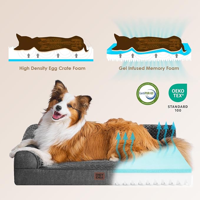 EHEYCIGA XL Dog Bed Memory Foam for Crate, Extra Large Dog Bed Orthopedic with Washable Removable Cover, Waterproof Pet Sofa Couch XLarge Size Dogs, 41x27x6.5, Dark Grey