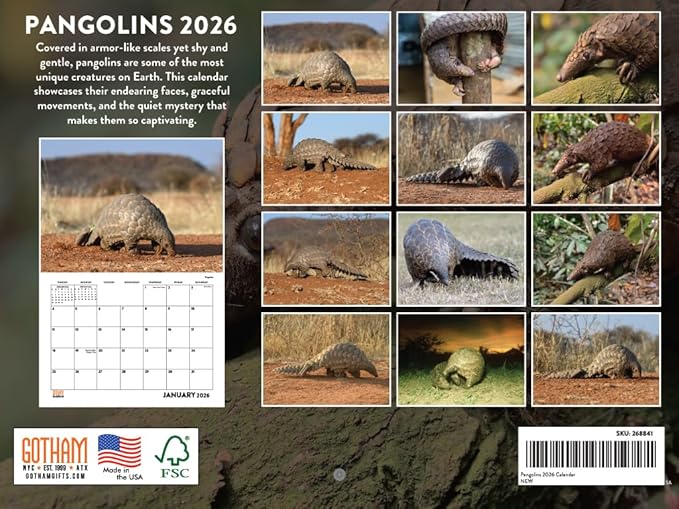 Pangolin Calendar 2026 Monthly Wall Calender 12 Month | American Made In The USA