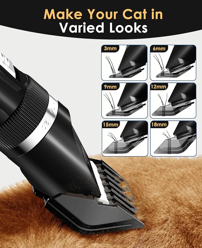oneisall Quiet Cat Clippers for Matted & Long Hair 2-Speed Cat Grooming Kit | Cordless Pet Clippers for Cats, Small Dogs & Animals, 6 Guide Guards, 240mins Long Battery Life, With Scissors and Comb
