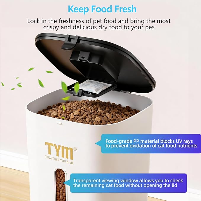TYM Automatic Cat Feeder with Camera, 5G WiFi Food Dispenser for Small Pets | Two-way Voice | Night Vision | Separation Anxiety | Weight / Diet Control | Programmable Timer | APP Remote Control