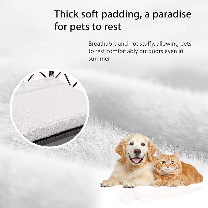 Elevated Indoor & Outdoor Dog Bed for Small Dogs, Durable Rattan Wicker Pet Sofa with Removable Washable Waterproof Cushion, Stylish Dog Couch, Black Rattan/White Mat