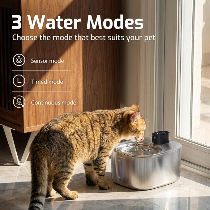 Wireless Cat Water Fountain Stainless Steel,135floz/4L Battery Operated Automatic Pet Fountain,Cordless Cat Water Dispenser Pet Water Fountain for Cats Dogs Pets Outdoor