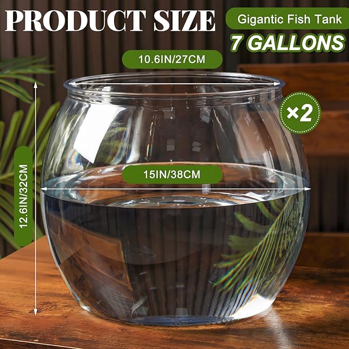 Geelin 2 Pcs 5 Gallon Plastic Fish Tank Large Bowl Shatterproof with Crystal Clear Clarity for Terrarium, Flower Vase Centerpiece Gift for Fish Lovers