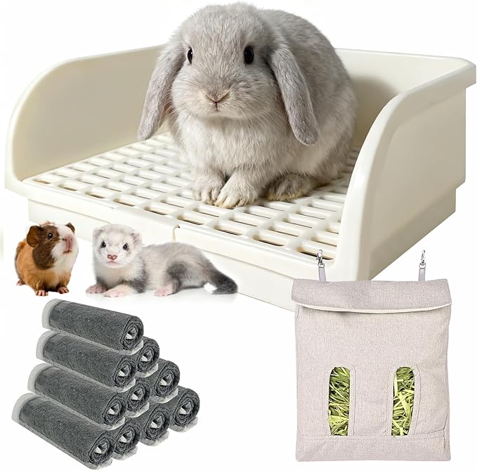 Rabbit Litter Box - Extra Large Bunny Litter Box, Easy to Clean and Disassemble, Prevents Odors and Stains. Pet Training Toilet Pan for Guinea Pig, Ferret, Hamster, Chinchilla
