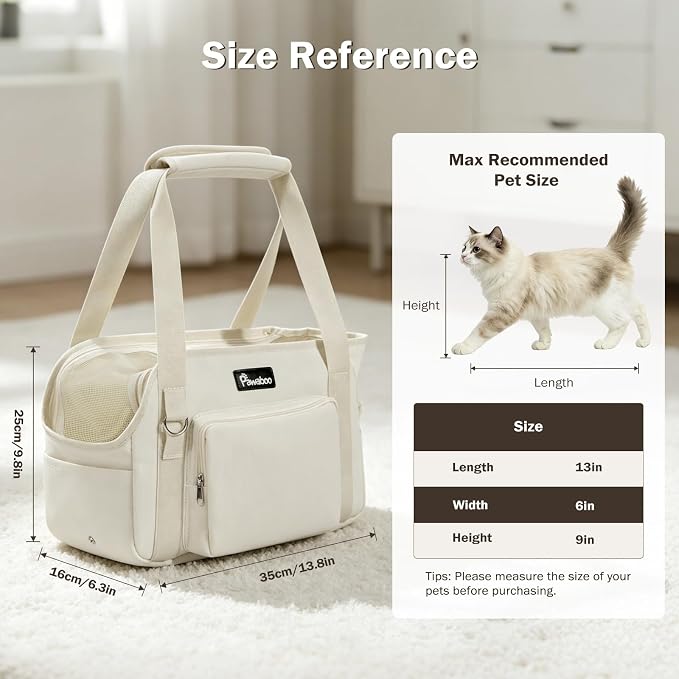 Pawaboo Dog Purse Carrier for Small,Under 9 Lbs | Large Pockets,Safety Leash,Soft Cushion,Breathable Mesh Window,Lightweight Travel,Beige