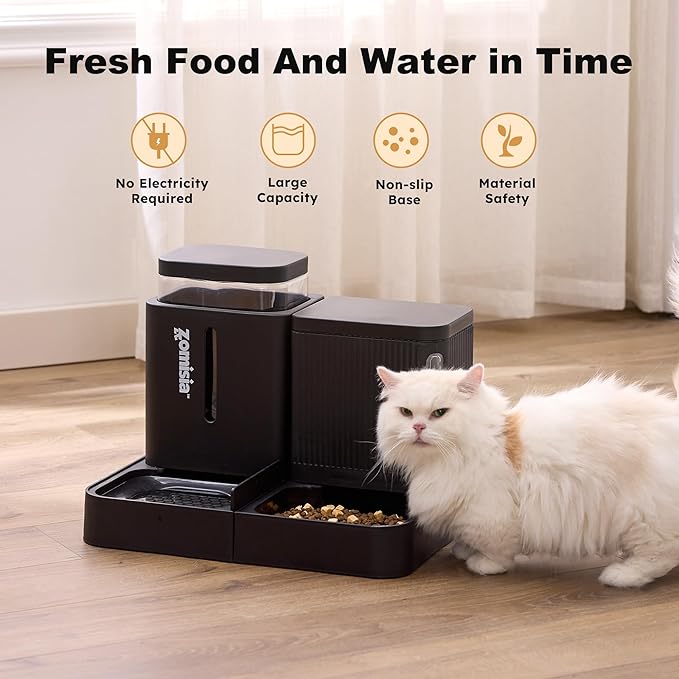 ZOMISIA Gravity Dog Food and Water Dispenser, 2 in 1 Automatic Dog Feeder with 180 Degree Rotatable, 2 Pack Large Capacity Self Feeding for Small Dogs Puppy, Black, 1.6GALx2