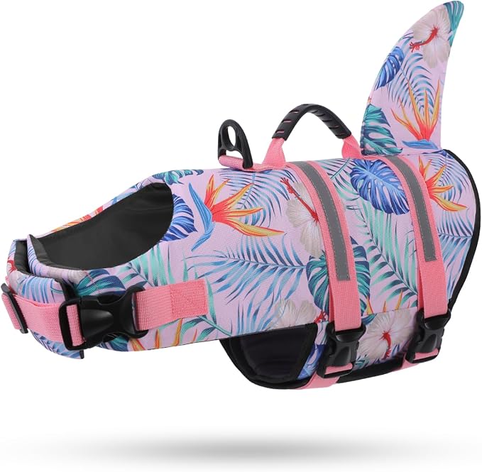Shark Dog Life Vest for Swimming, Pet Life Vests for Boating, High Buoyant DogLife Jacket, Ripstop High Flotation Swimsui for Small, Medium, Large Dogs (HawaiiPink,XS)