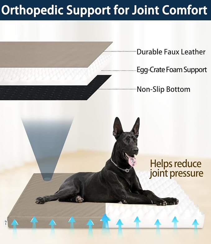 Waterproof Leather Dog Bed Crate Pad, Durable Brown Pet Mattress for Medium Dogs Pet Beds with Wipeable Covers, Easy to Clean Washable Mat for Cage