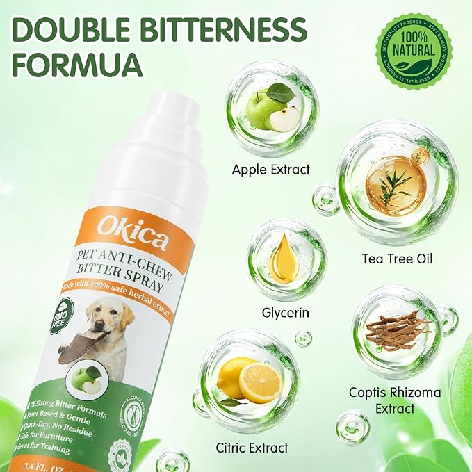 Bitter Apple Spray for Dogs - No Chew Spray for Dogs to Stop Barking Marking and Nibbling - Natural Ingredients Dog Repellent Spray for Furniture and Your Belongings Green